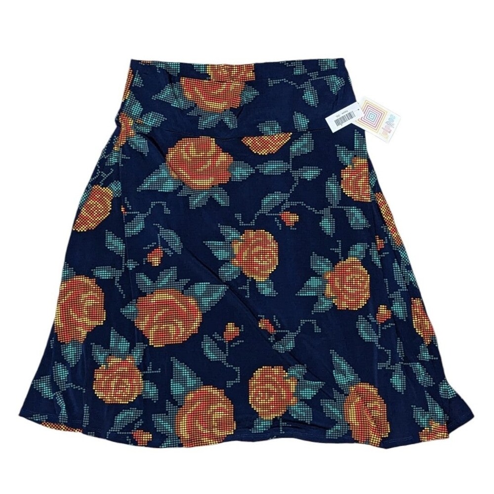 Lularoe‎ Size 3XL NWT Azure Pixelated Roses Navy Blue Skirt